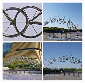 Park stainless steel abstract bike sculpture