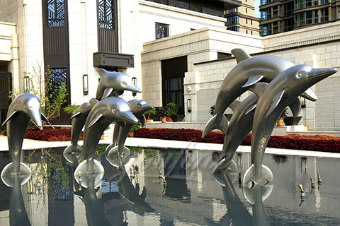 hot design of outdoor jumping dolphins sculptures in stainless steel for sale