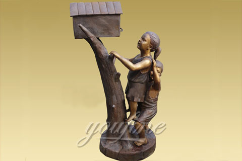 Outdoor Bronze mailbox sculpture with kids