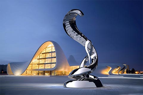 Outdoor abstract mirror stainless steel snake sculptures for sale